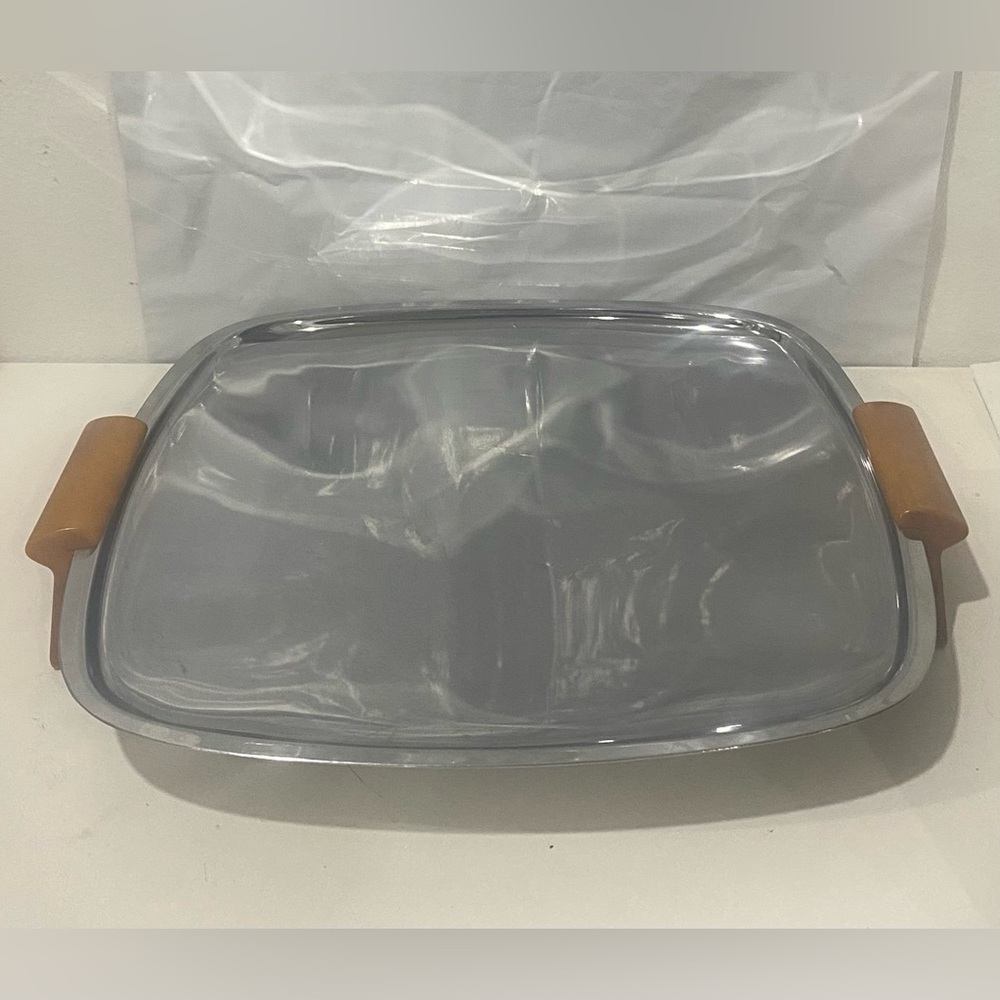 Stainless Steel Serving Tray with Wooden Handles